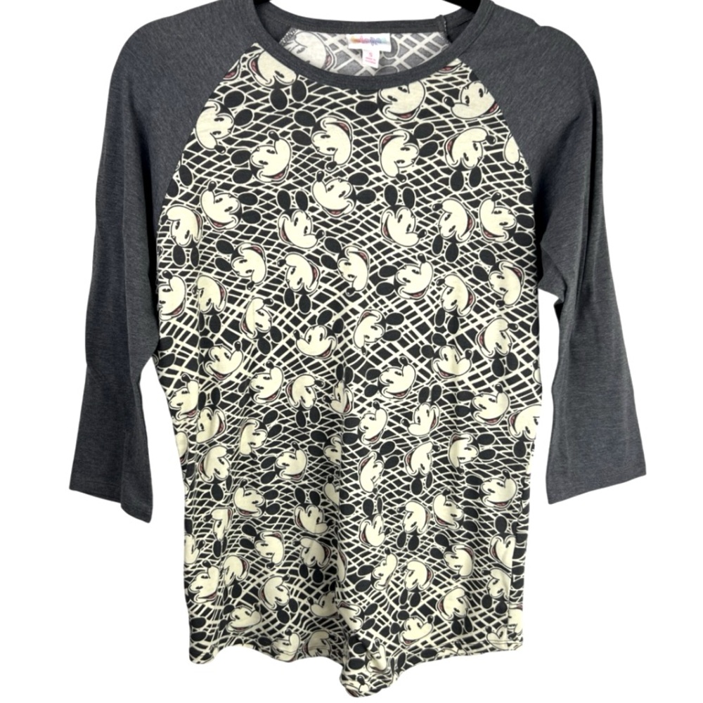 LuLaRoe Disney Randy Shirt Mickey Mouse Gray Raglan 3/4 Sleeve Tee S